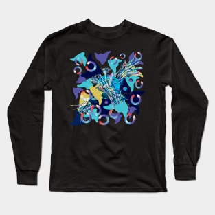 Blue psychedelic hallucinogenic shapes Long Sleeve T-Shirt